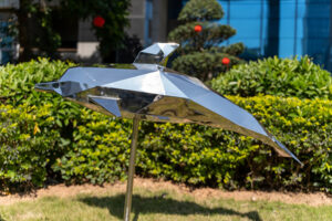 Stainless steel dolphin sculpture