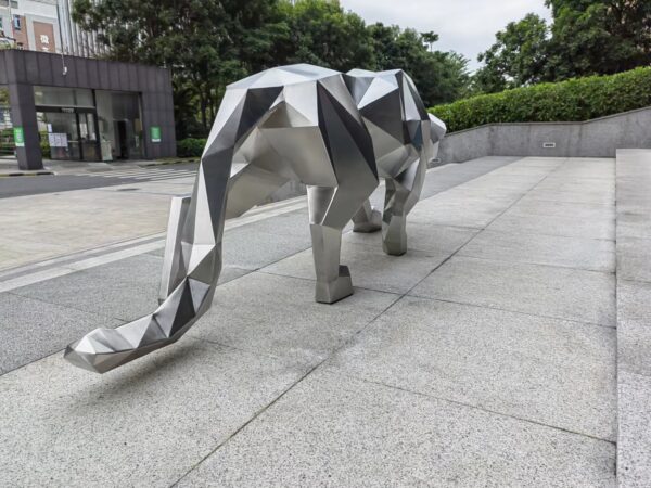 Stainless steel leopard sculpture
