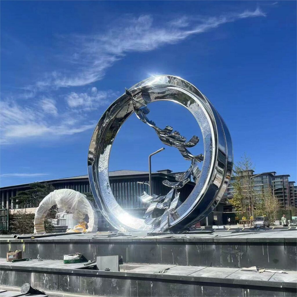 Outdoor stainless steel garden sculpture